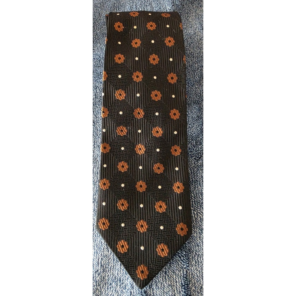 A.Testoni Silk Tie Black Brown Floral Formal Classic Slim Mens Italy